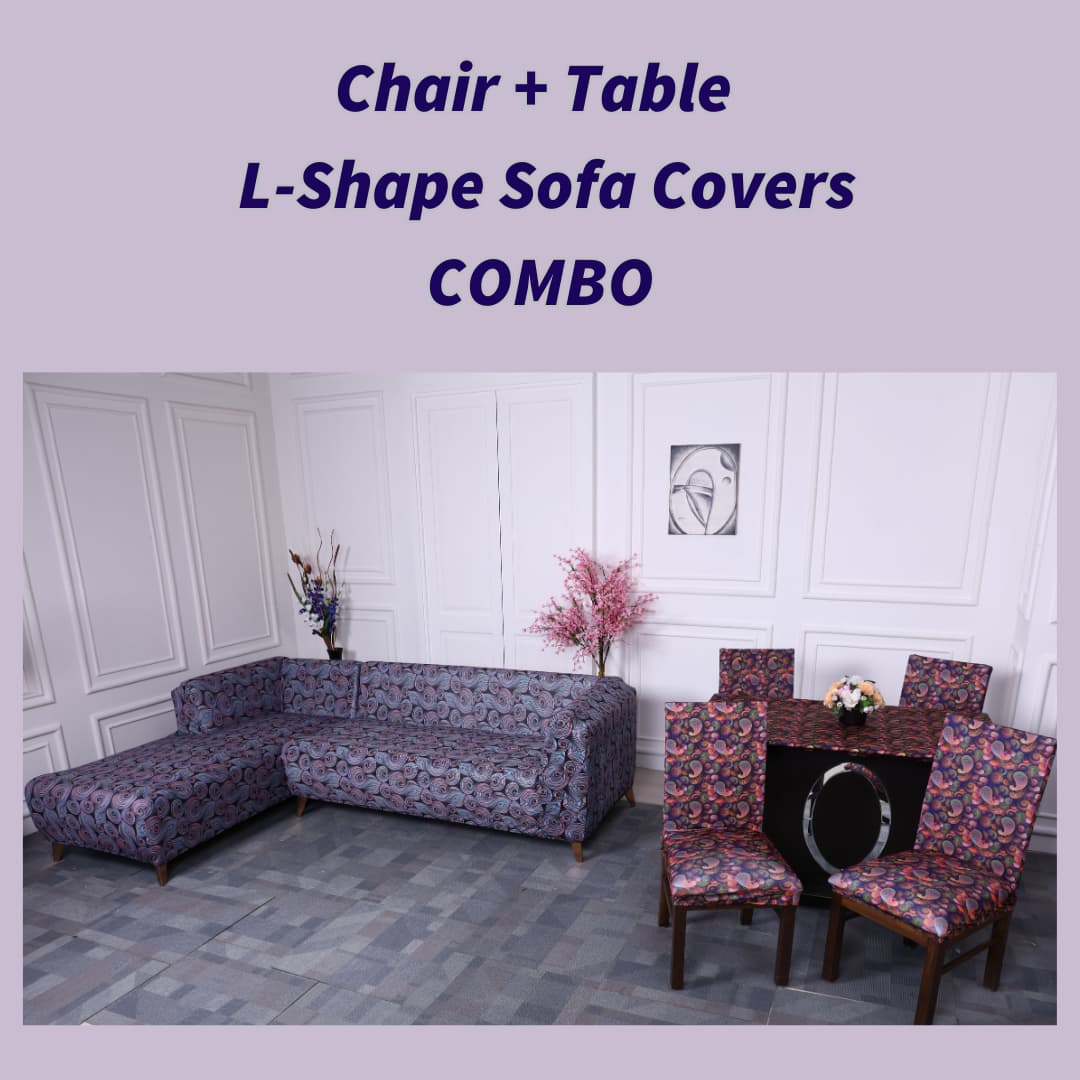 exclusive - martingle doted elastic Chair,Table & L-Shape Sofa covers
