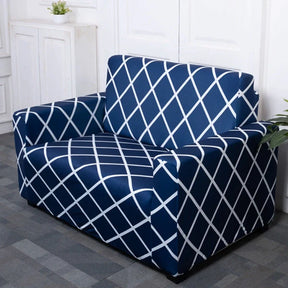 Navy Blue Checks Sofa Cover Set