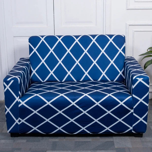 Navy Blue Checks Sofa Covers