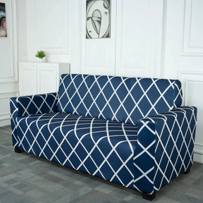 Navy Blue Checks Elastic Sofa Slipcovers