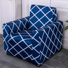 Navy Blue Checks Single Seater Sofa Cover