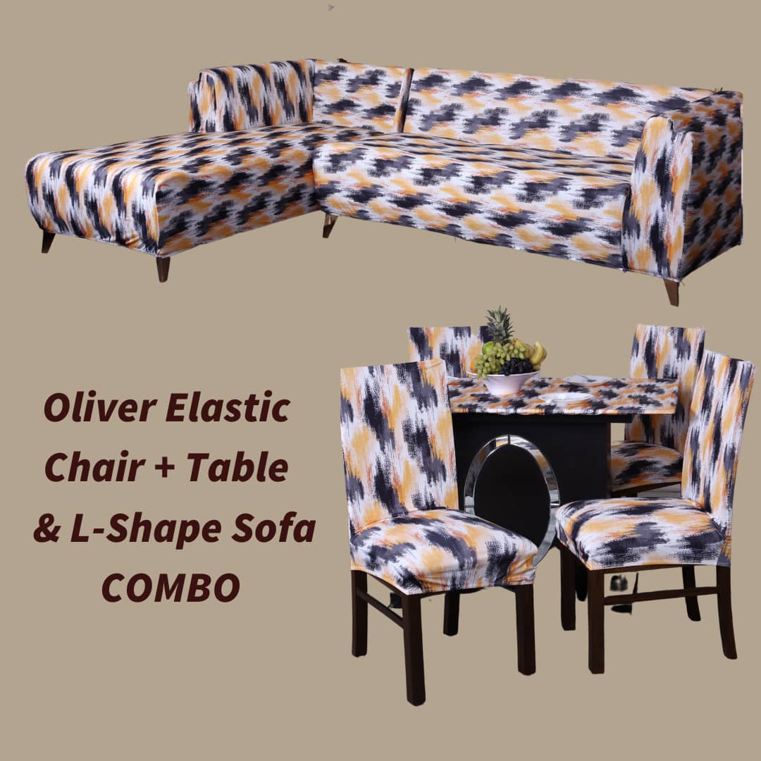 exclusive - oliver elastic chair,table and l-shape sofa slipcovers