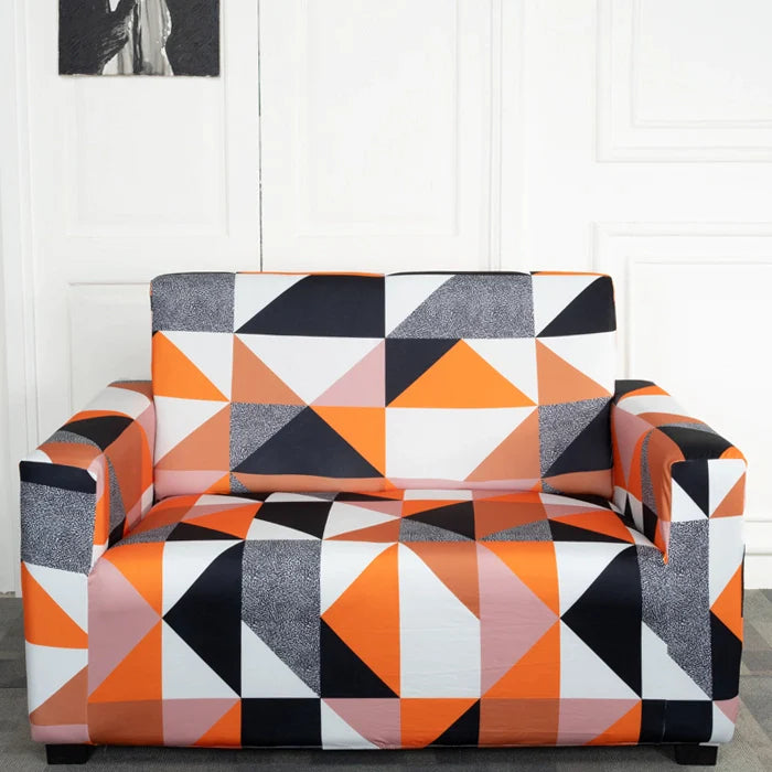 Prism Orange Design Elastic 2 Seater Sofa Cover