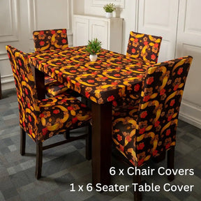 Retro Flowers Design Elastic Chair Table Cover Set