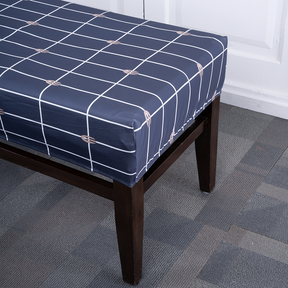 Grey & White Checked Elastic Bench Cover