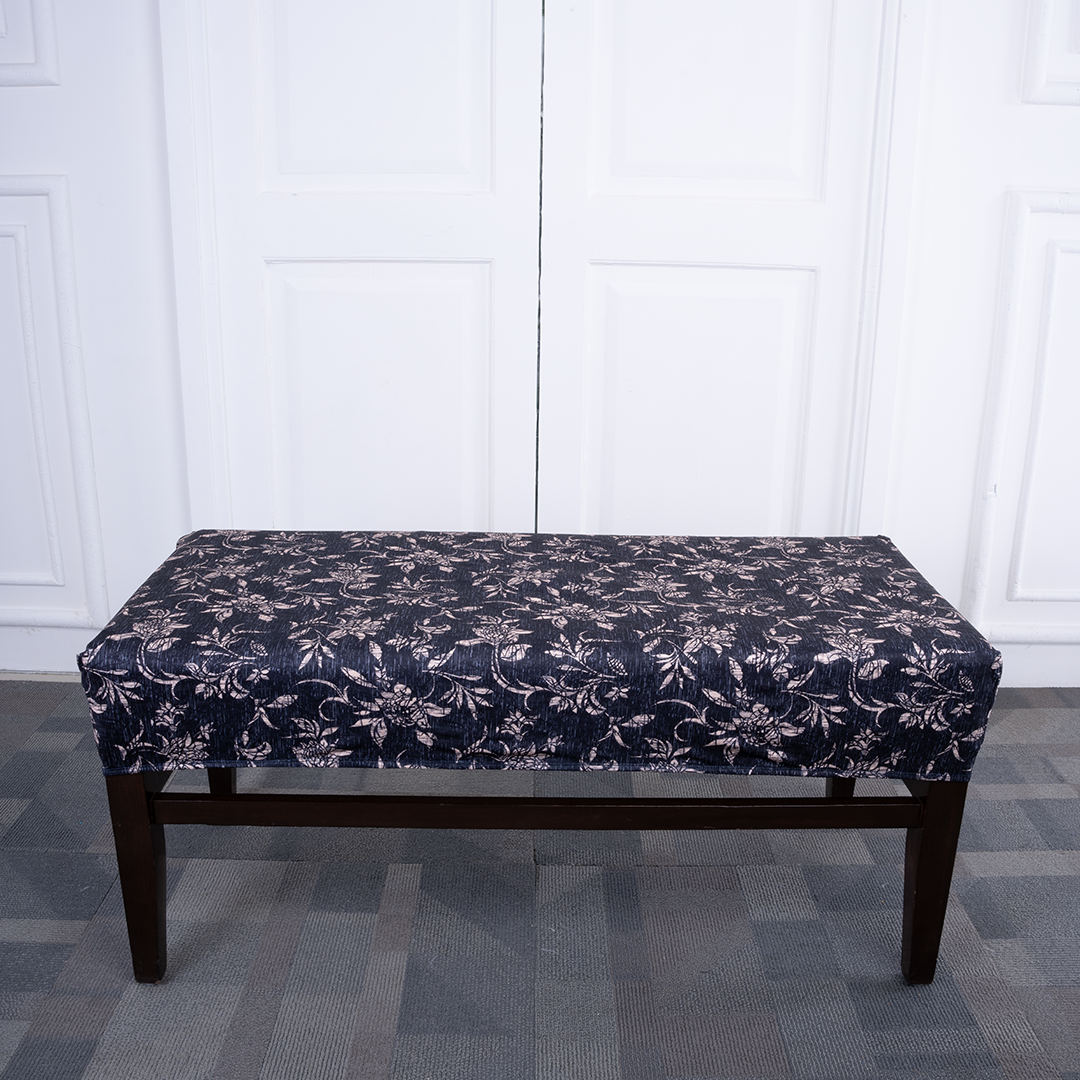 Black & Beige Abstract Elastic Bench Cover
