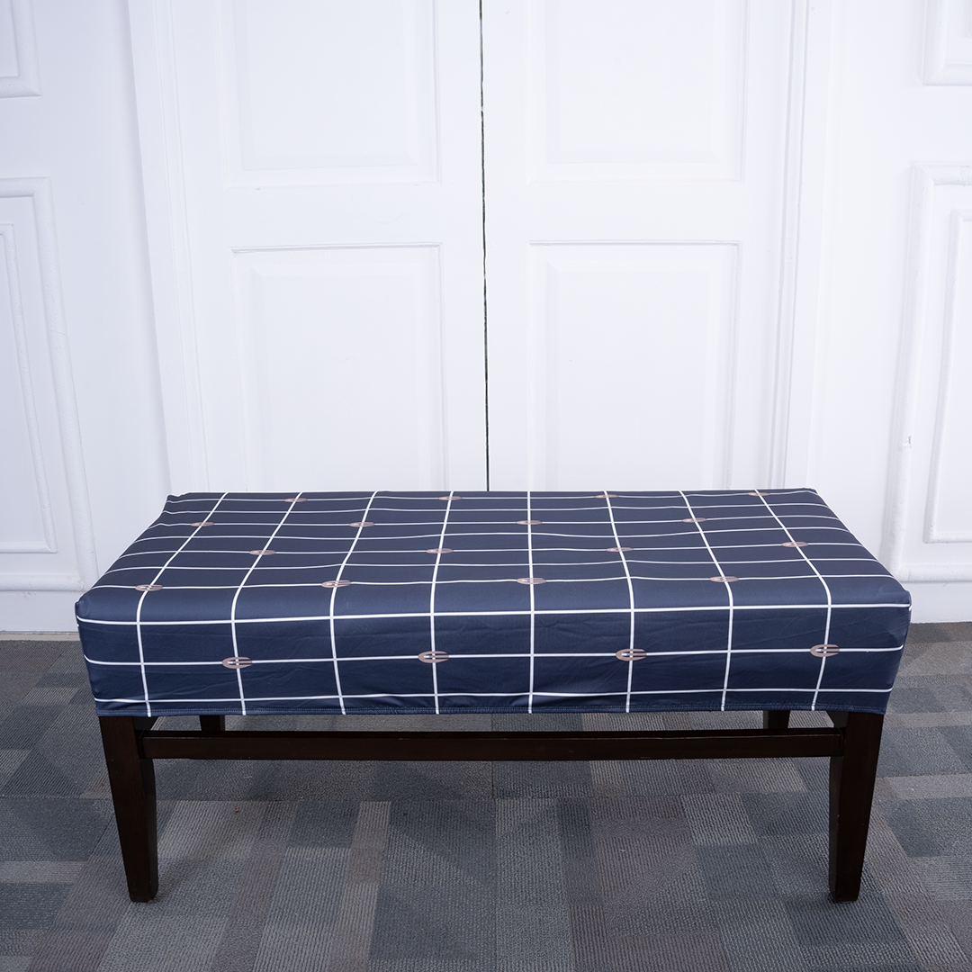 Grey & White Checked Elastic Bench Cover
