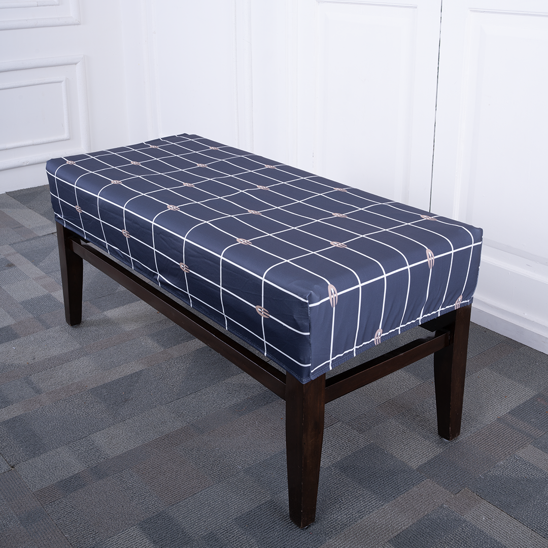 Grey & White Checked Elastic Bench Cover