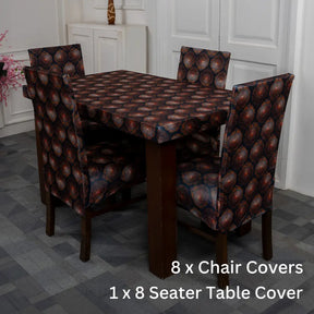 Black Butta Elastic Eight Seater Chair And Table Cover