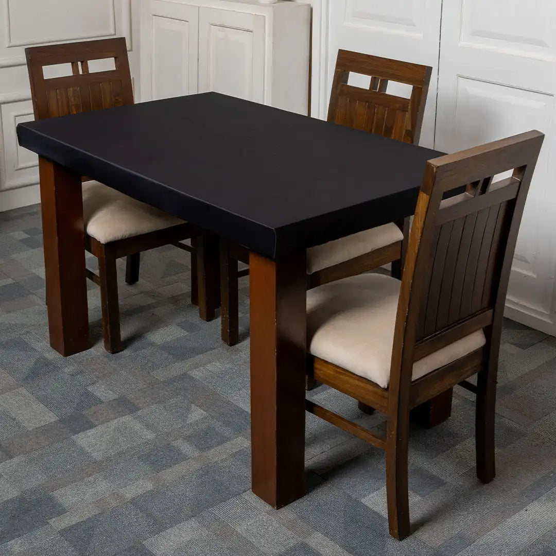  Black Solid Elastic Table Cover Set