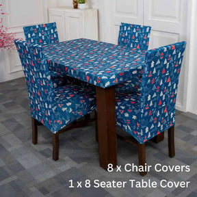 Christmas snow Elastic Eight Seater Chair And Table Cover