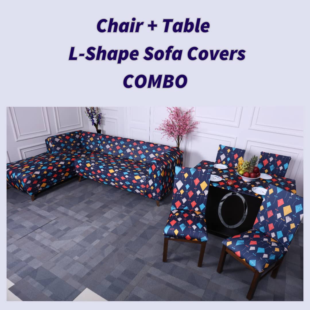 kai po che elastic chair,table & l-shape sofa covers