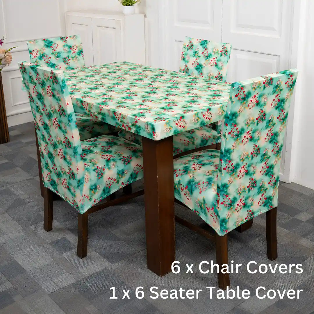 Green Tulip Elastic 6 Seater Chair And Table Cover