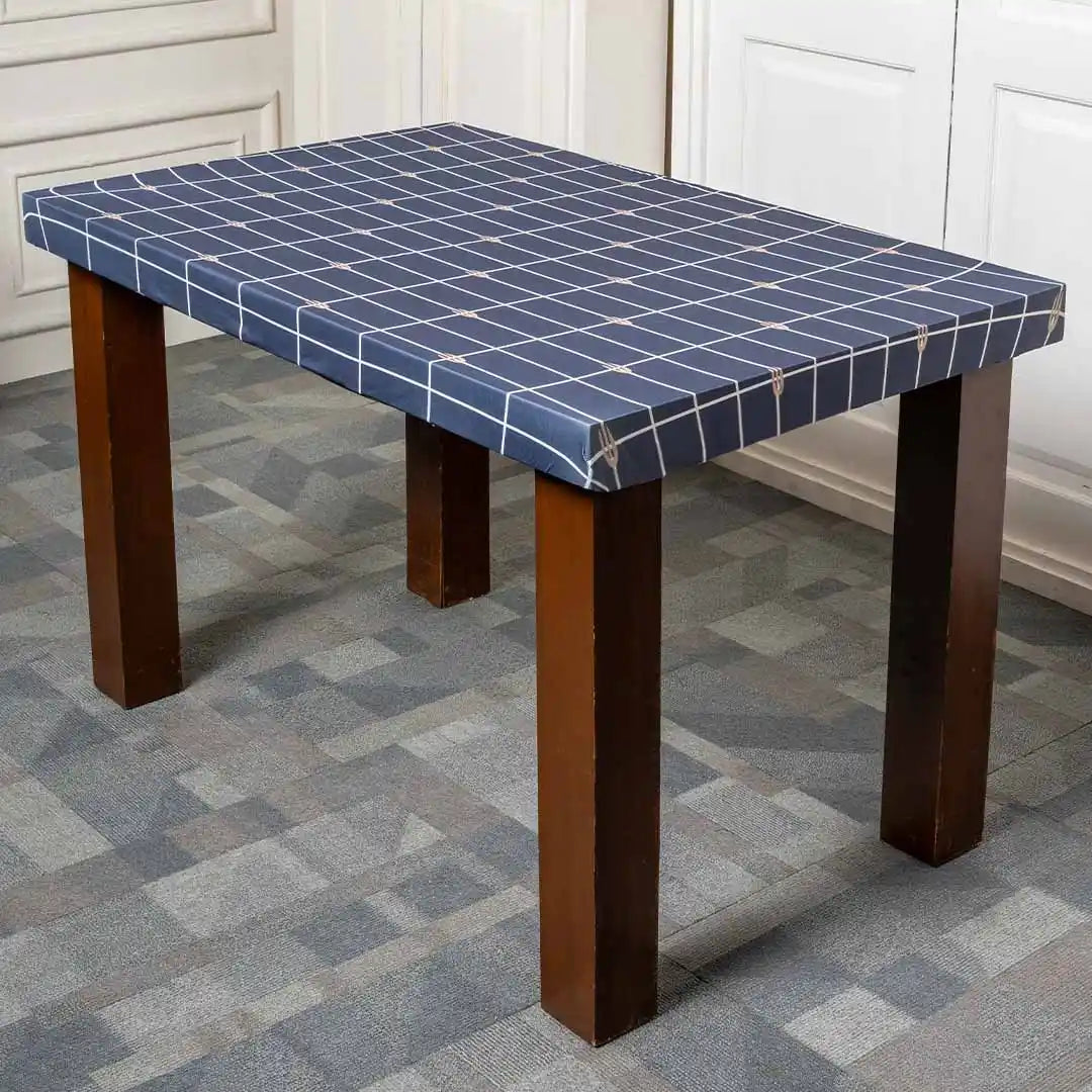 Gray White Checks Elastic Table Cover Set