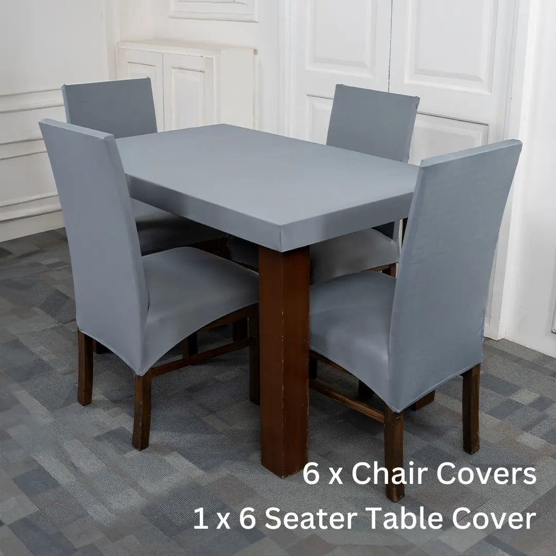 Grey Solid Elastic Chair And Table Covers