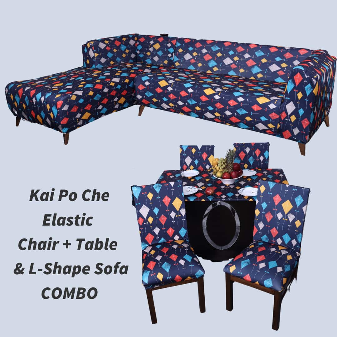  exclusive - kai po che elastic chair,table & l-shape sofa slipcovers