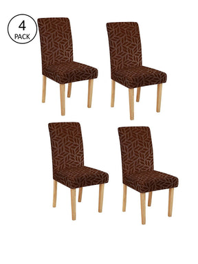 Brown Print Elastic Dining Room Chair Covers