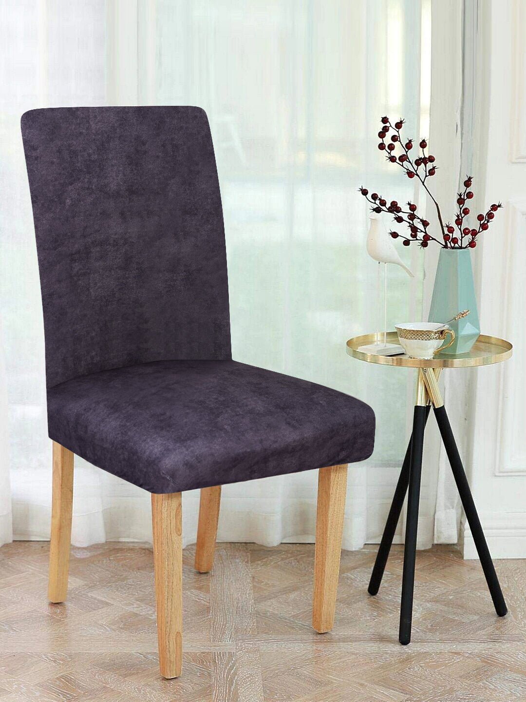 Magic Universal Chair Cover - Gray Velvet , Small bedroom chair covers, bedroom chair slip covers, chairs covers near me, chairs covers set of 6, chair slipcovers for dining table, chair covers set of 6 in india, chair covers online,- DivineTrendz