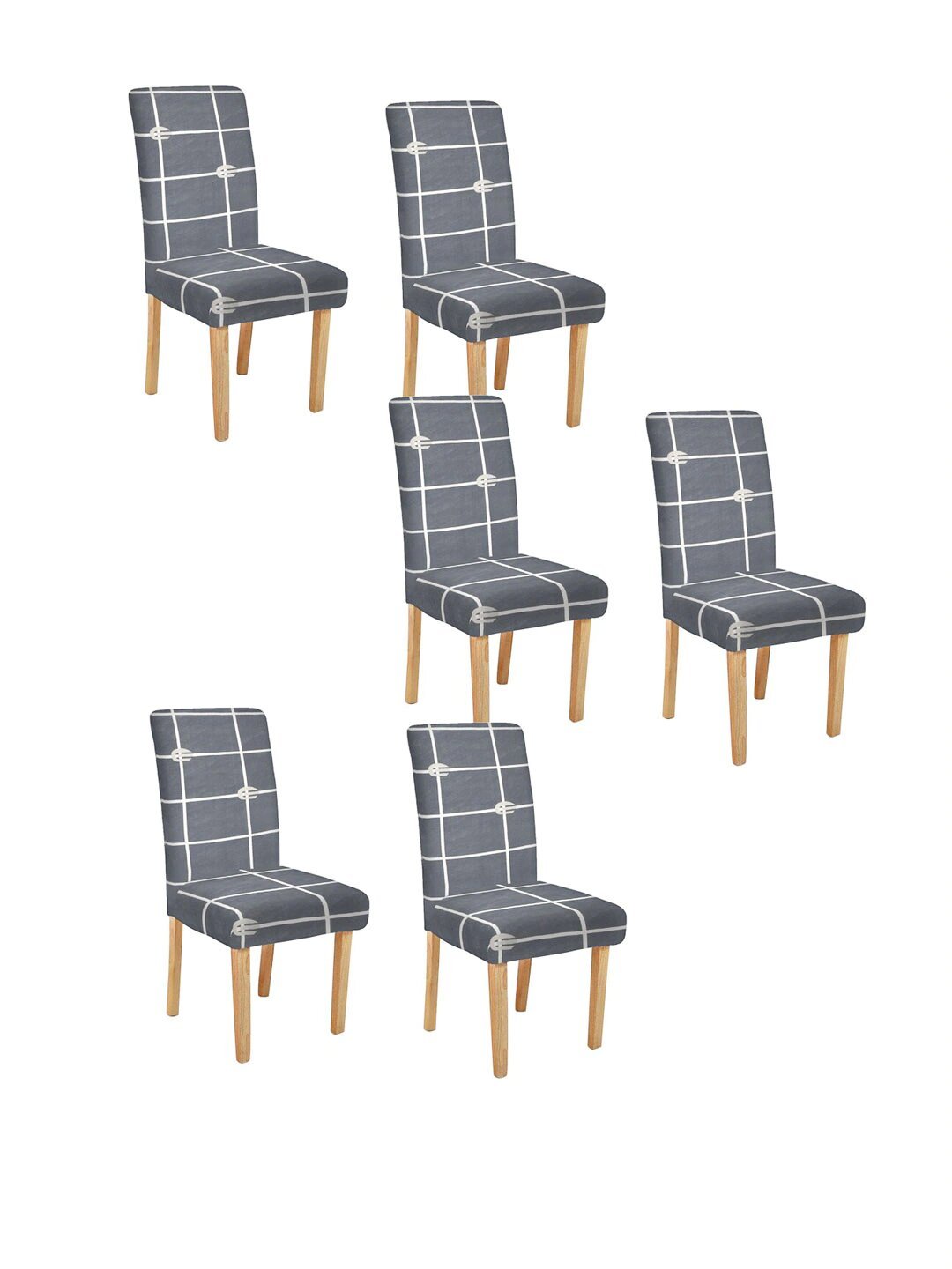 Grey & White Checked Universal Chair Covers Set of 6