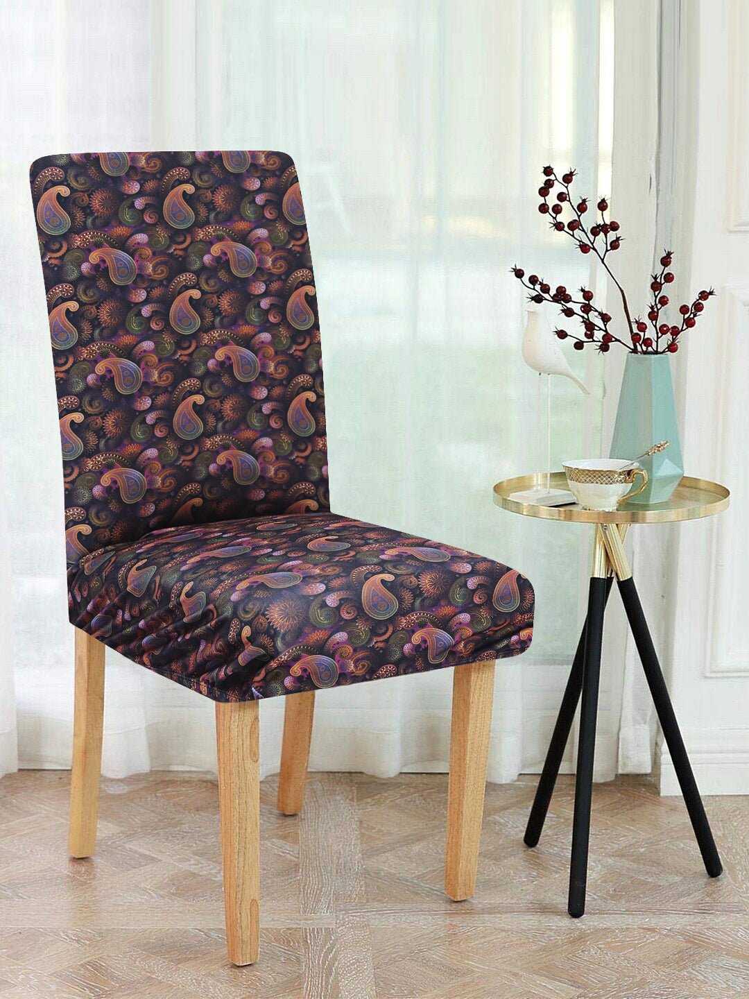 Magic Universal Chair Cover - Purple Paisley Pattern Printed - DivineTrendz, Magic Universal Chair Cover - Black & Beige Abstract Printed - DivineTrendz, Small bedroom chair covers, bedroom chair slip covers, chairs covers near me, chairs covers set of 6, chair slipcovers for dining table, chair covers set of 6 in india,chair covers online,