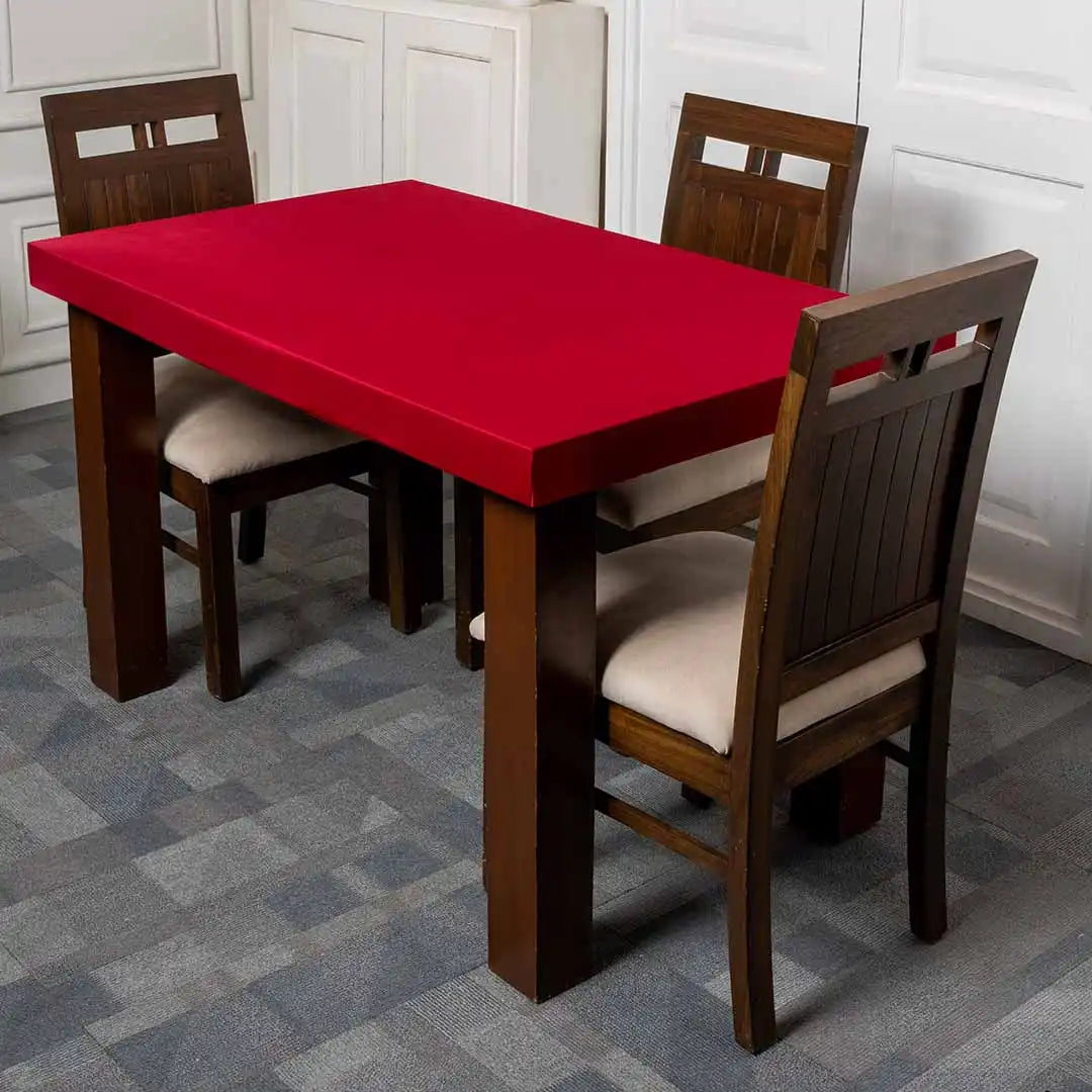Maroon Solid Elastic Table Cover With Chair
