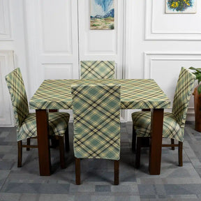 Plaid Pattern Elastic Chair And Table Cover Set