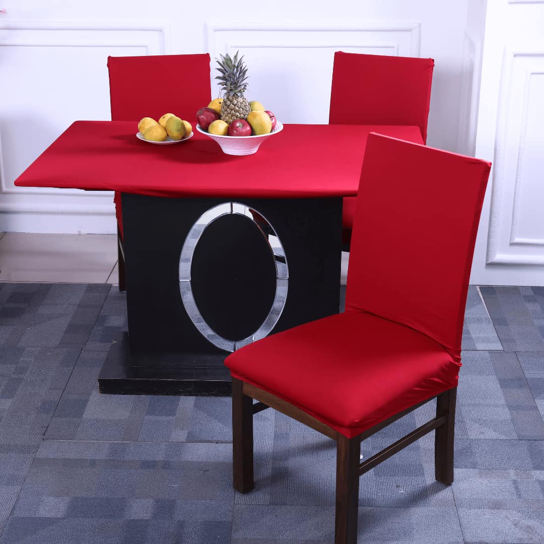 Red Solid Elastic Chair And Table Cover