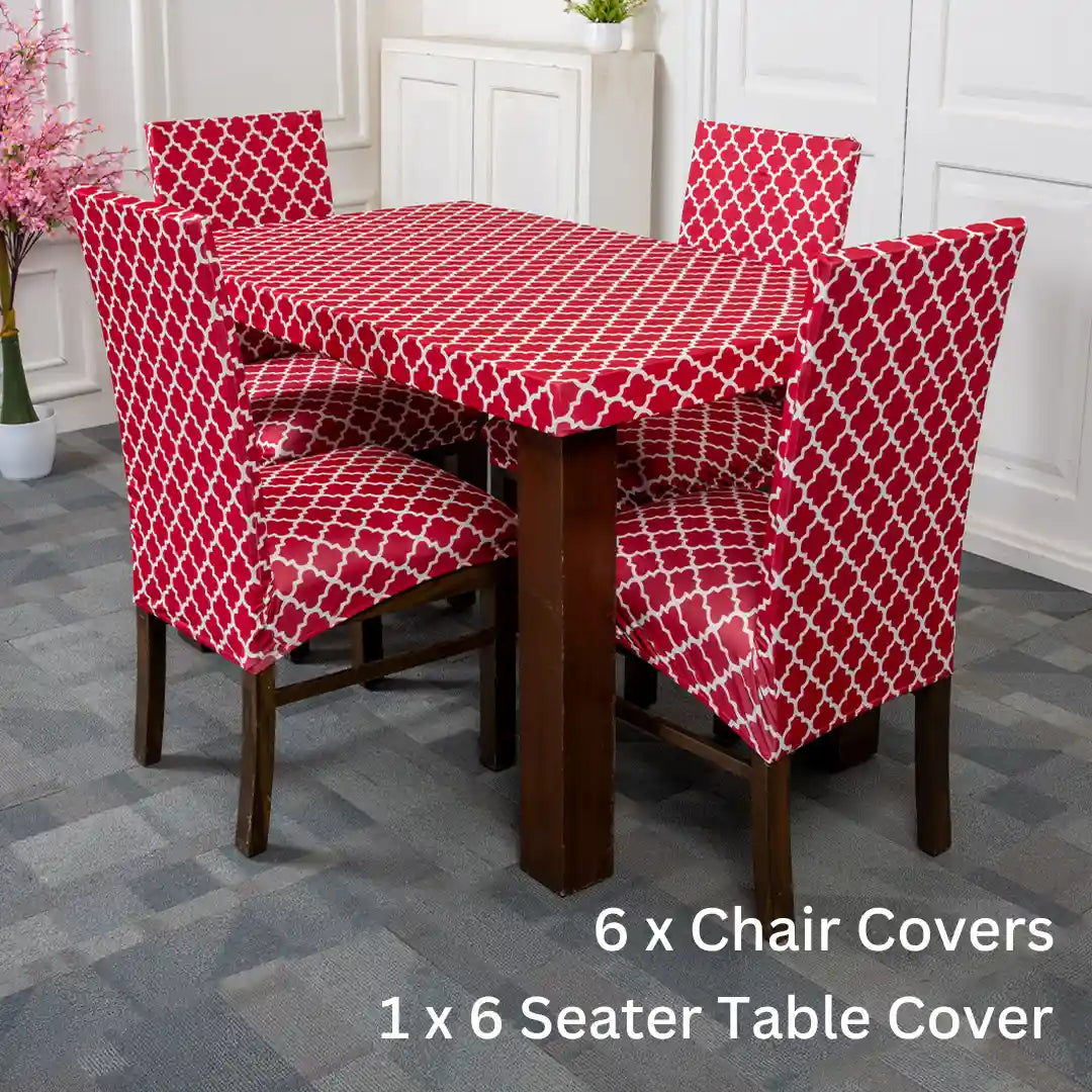 Red Diamond Elastic Chair And Table Cover Set