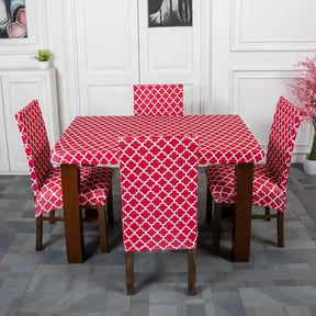 Red Diamond Elastic Chair And Table Cover Set