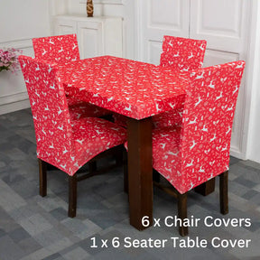  Reindeer Print Elastic Chair And Table Covers Set