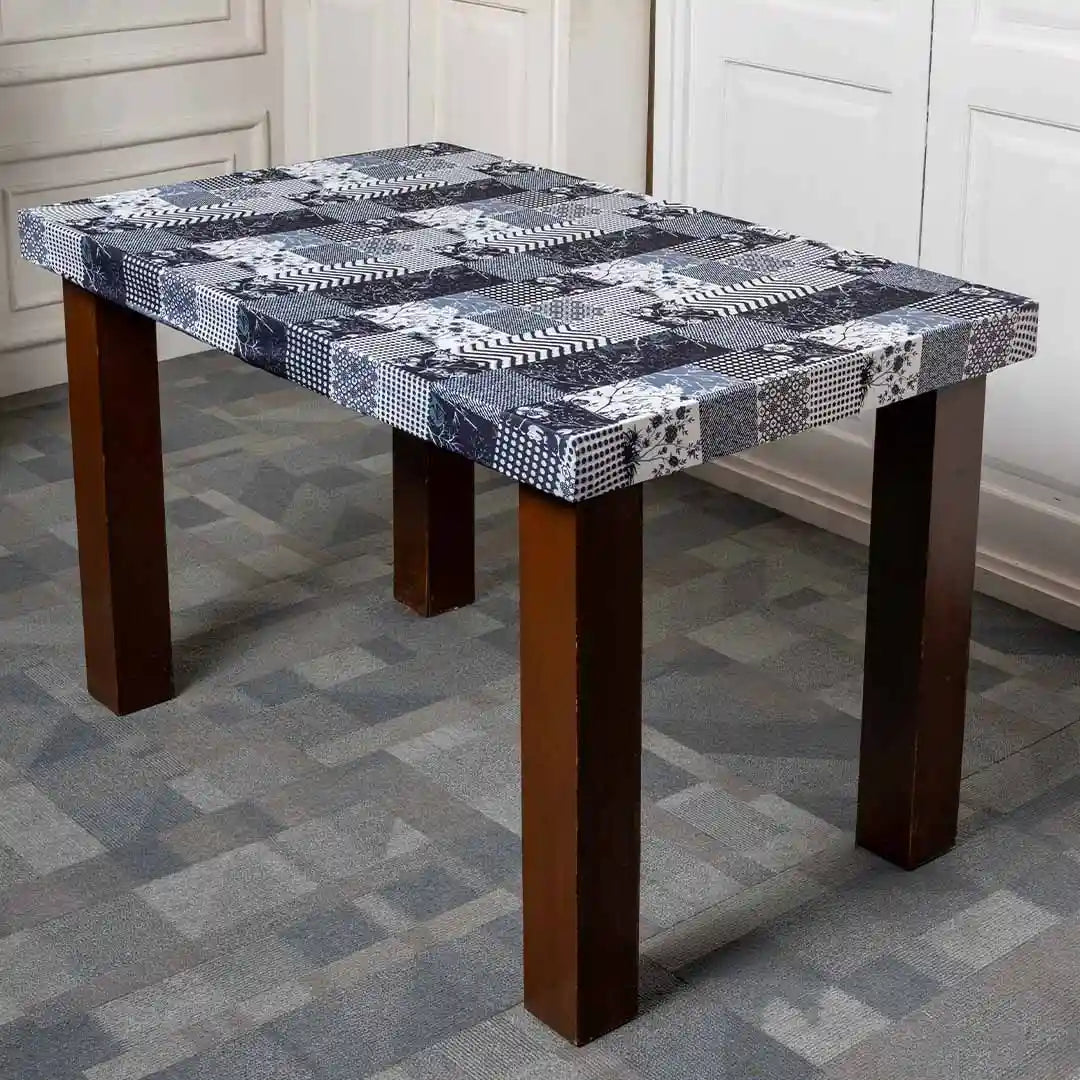 DivineTrendz Exclusive - Snow Cubes Elastic Table Cover.