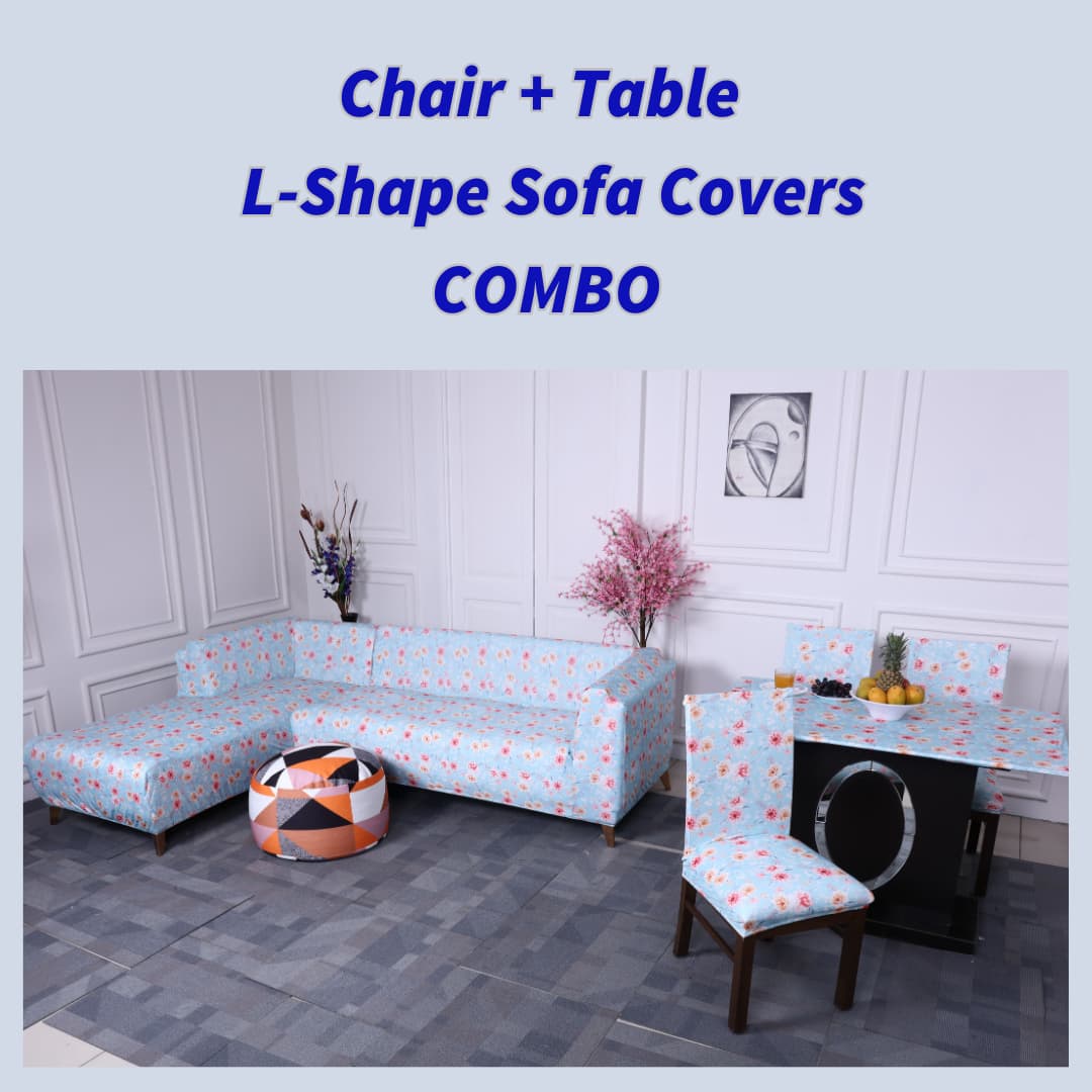 exclusive - summer flower elastic chair,table & l-shape sofa slipcovers
