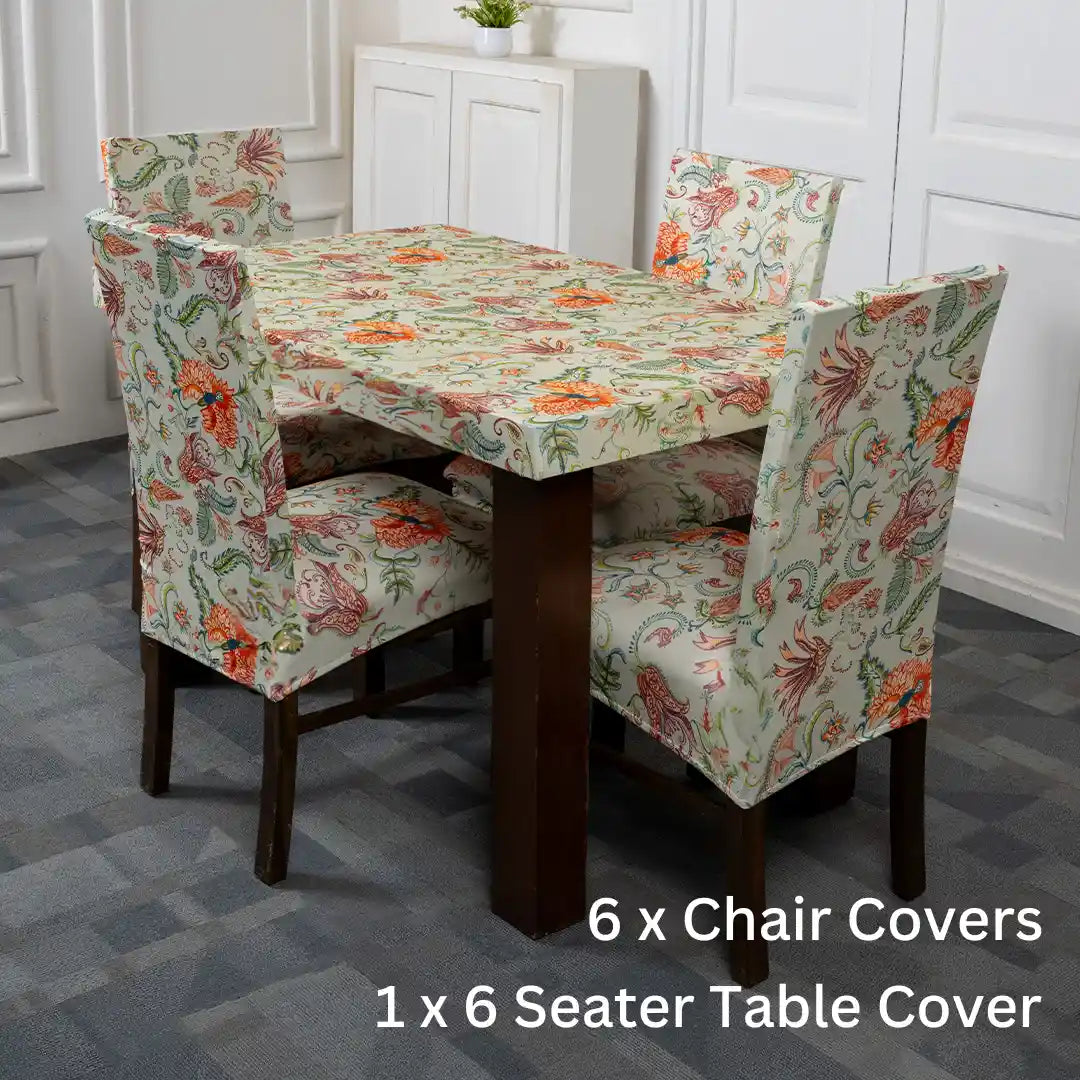 Tropical Flower Elastic 6 Seater Chair And Table Cover