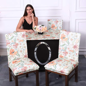 divine trendz tropical flower elastic one into four seater chair table cover sets
