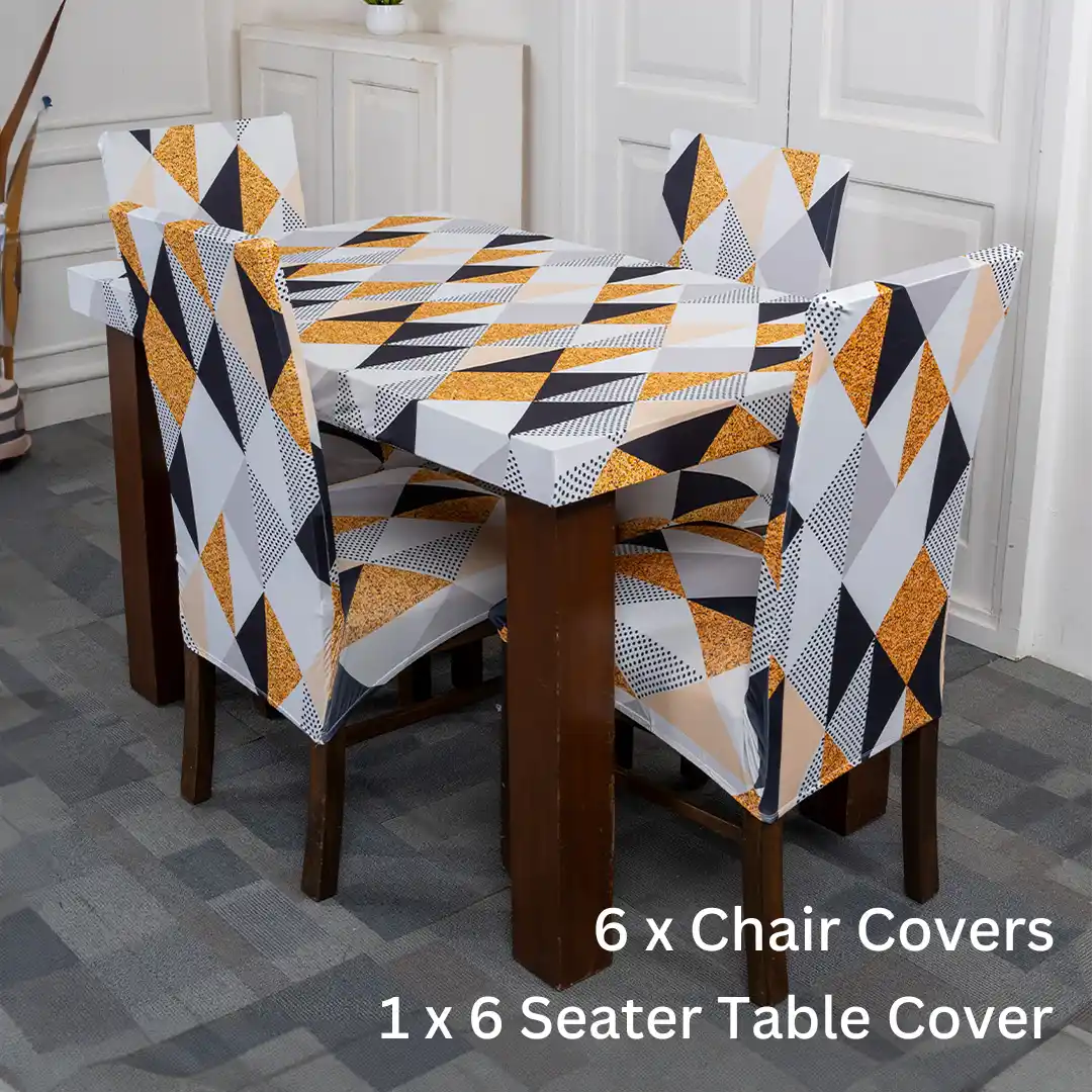 Yellow Prism Elastic 6 Seater Chair And Table Cover