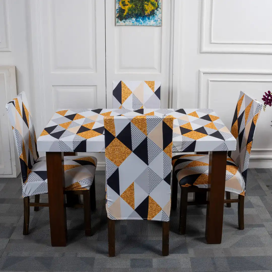 Yellow Prism Elastic Chair And Table Cover Set